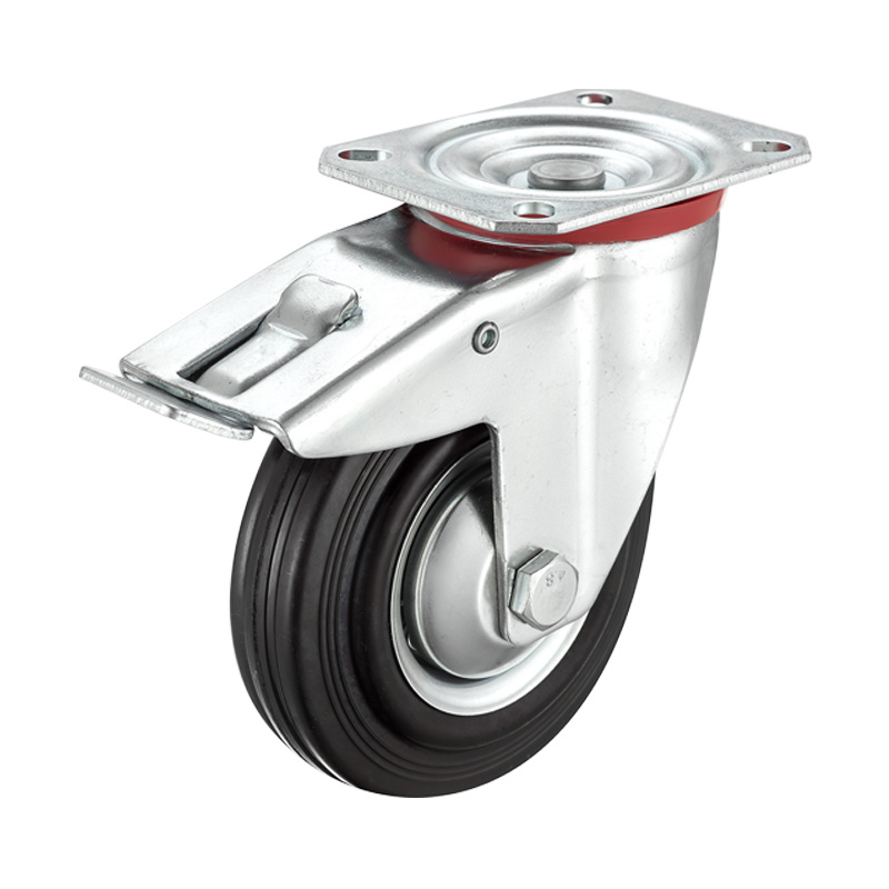 (4-16)    80mm ,100mm,125mm ,160mm .200mm 3"4"5"6"8" industrial black rubber caster ,trolley caster  ,roller bearing with brake