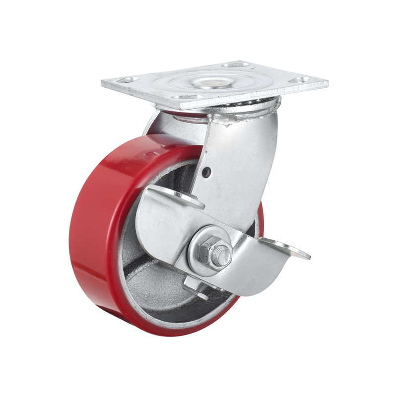 (5-06)    100mm,125mm,150mm,200mm,4"5"6"8" heavy duty swivel industrial caster ,trolley caster ,iron rim PU wheel with brake