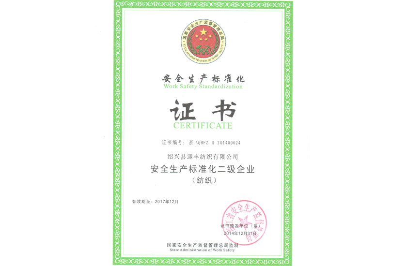 安全生产标准化证书