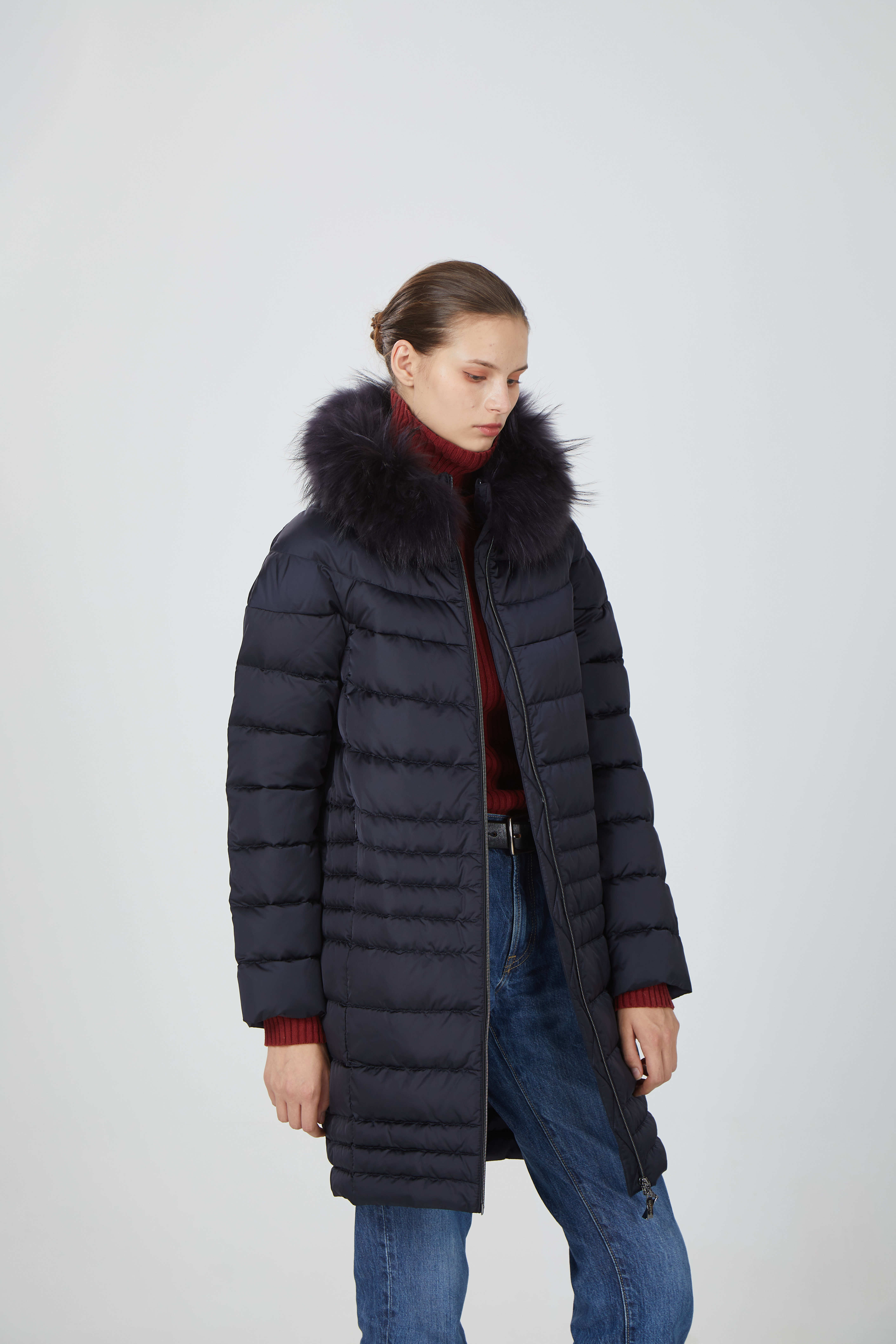 woman longer down jacket