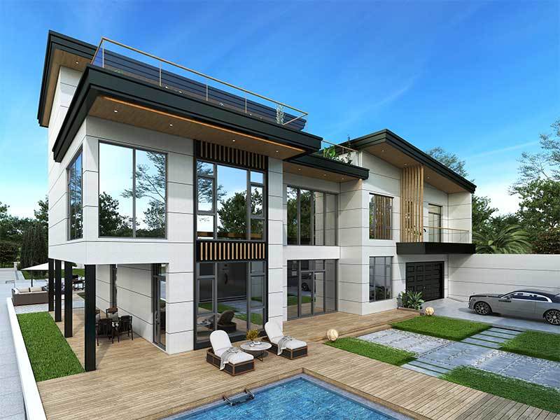 Prestressed building two-and-a-half-story villa with courtyard