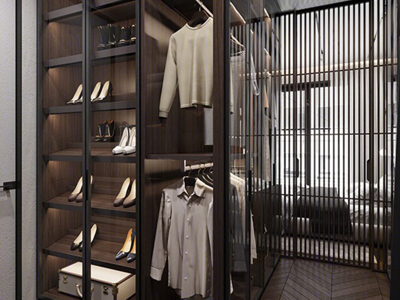 Modern Aluminium Profile Frame Sliding clear Glass Door Wardrobe