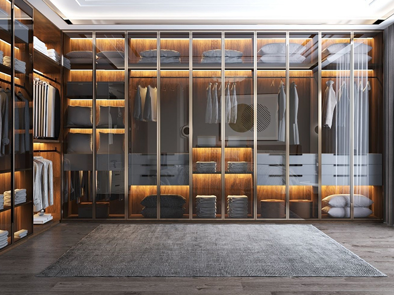 Custom Modern High Quality Walk-In Cabinet Wood Veneer Grille Wardrobe Bedroom Closet