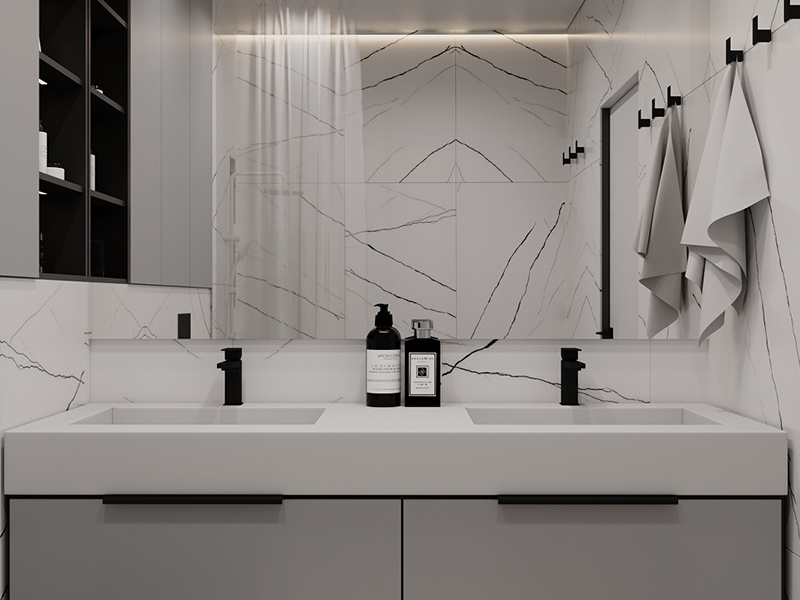 Nuevo mueble de baño de mármol, moderno, flotante, con doble lavabo y espejo