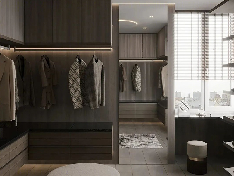 Modern Aluminum Profile Frame Glass Door Walk in Wardrobe Closet with Led Sensor Light