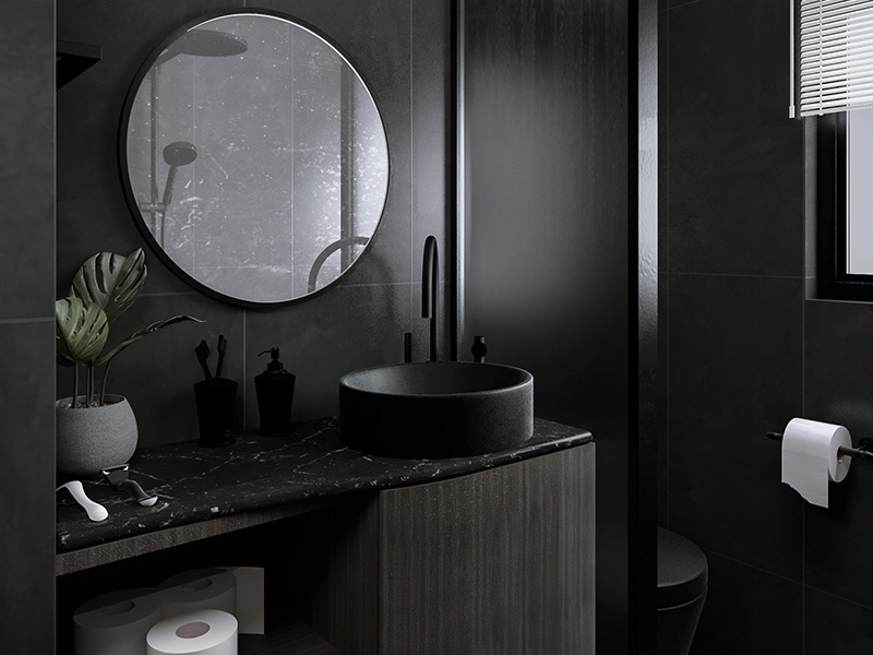 Juego de muebles de baño a medida impermeable, pintura gris de alto brillo