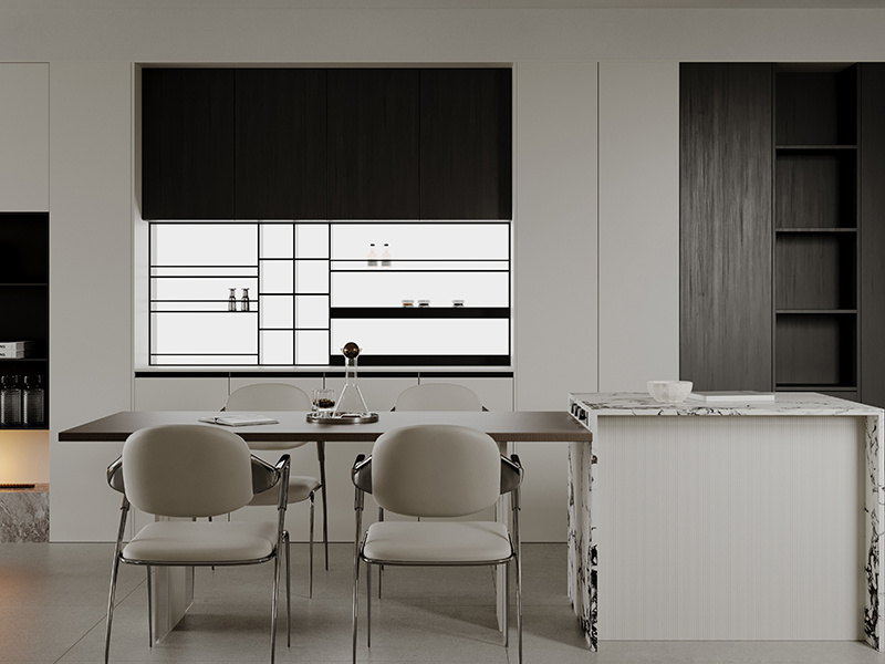 Custom European Style Laminate HDF L Shape Kitchen Cabinet