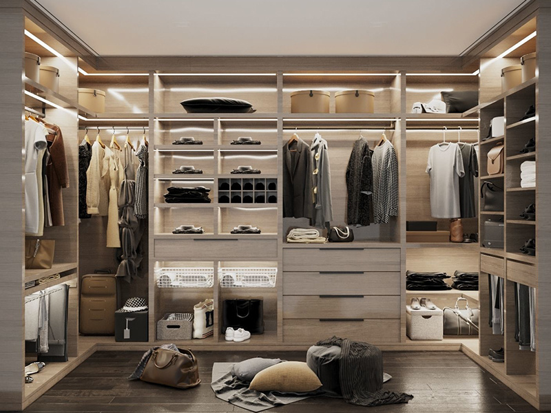 Glass Door Modern Custom Bedroom Walk-In Closet, Double-Sided Painted Grille Open Closet
