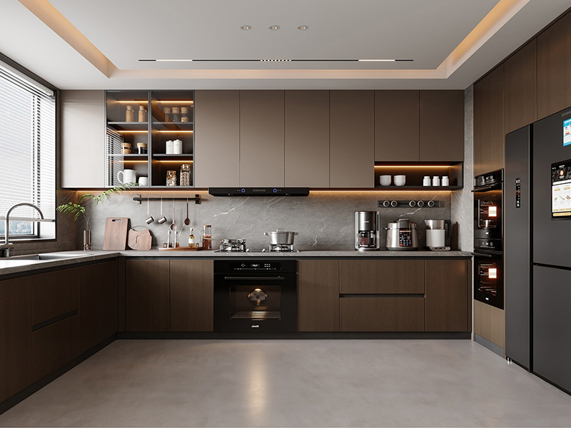 Conjunto de unidades de gabinetes de cocina de melamina blanca plana moderna estándar australiana moderna