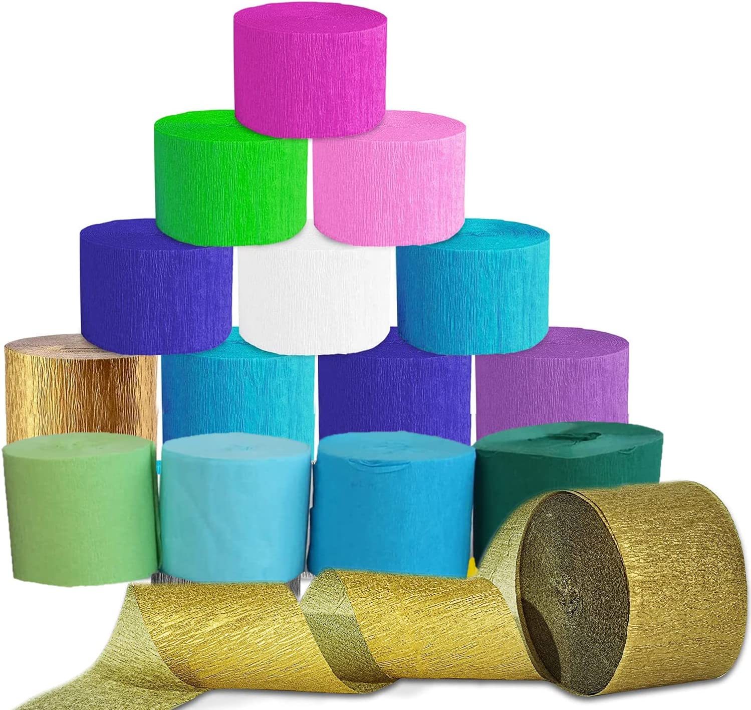 12 Rolls Crepe Paper in 12 Colors Crepe Paper Decors for Birthday Party, Wedding, Festival Ornament, Assorted Color