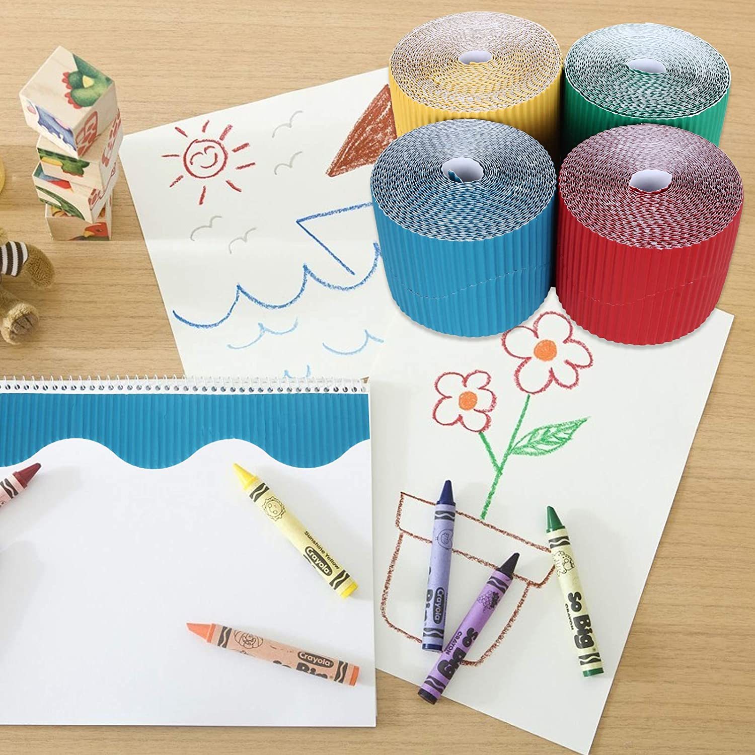 Scalloped Blue Bulletin corrugated paper Borders for Teachers Supplies, Classroom Cork Board Decorations