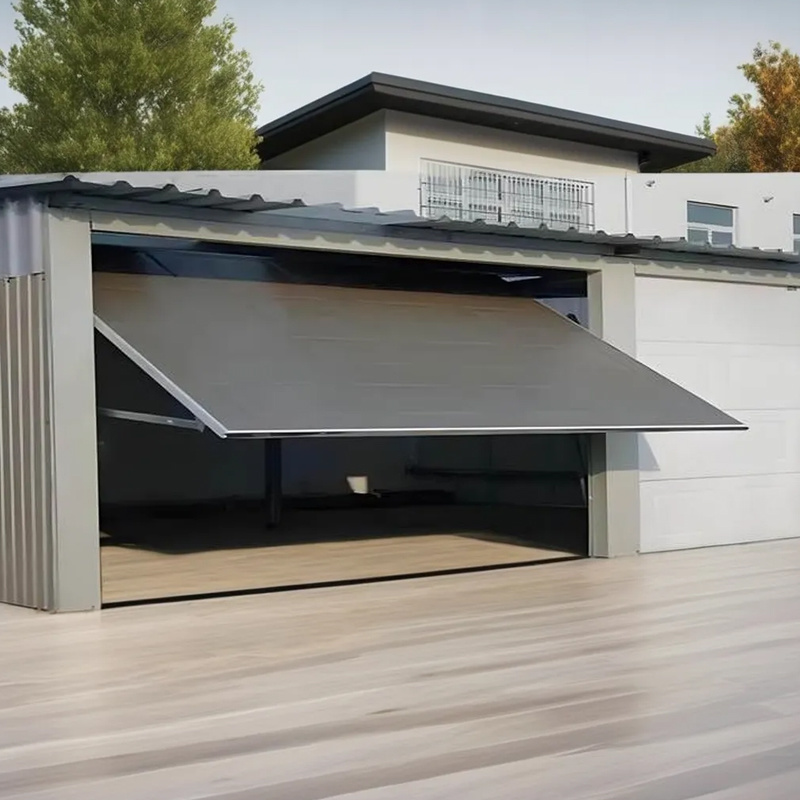 Folding trackless garage door