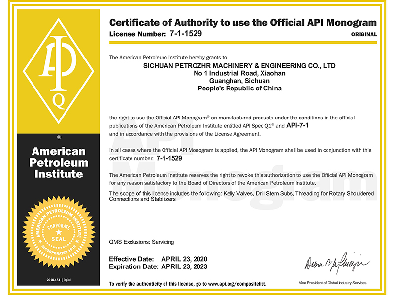 Certificate of Authority to use the Official API Monogram