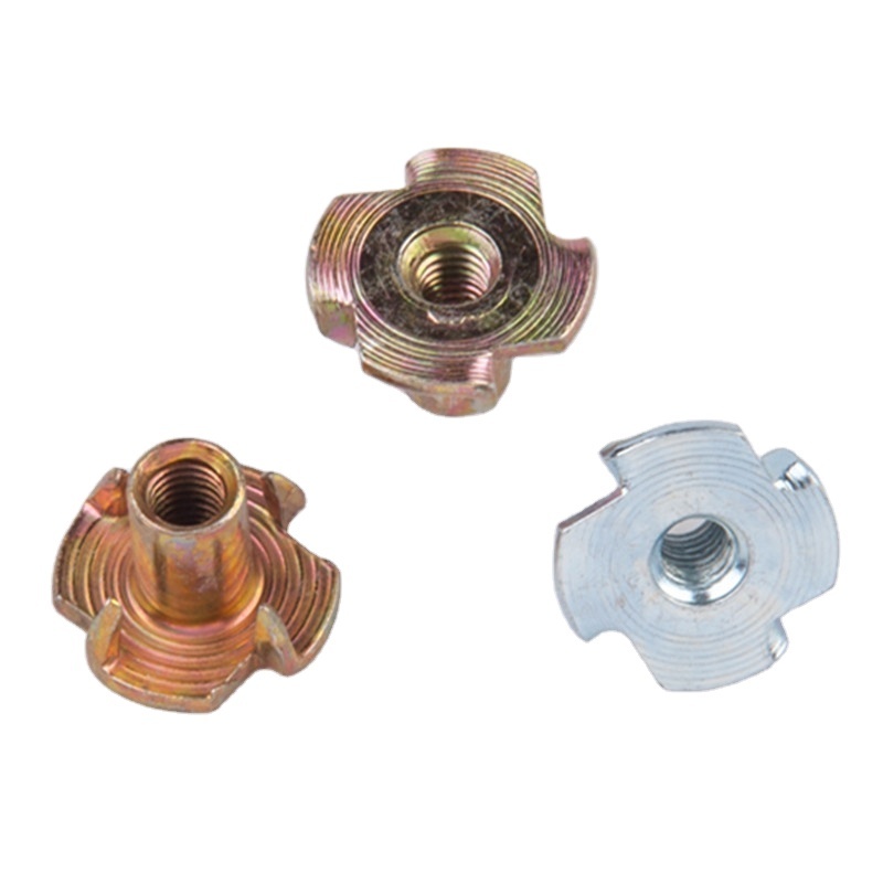 Color Yellow Zinc Plated Female Wood T Tee Four Claw Nut 4 Prong Tee Nuts