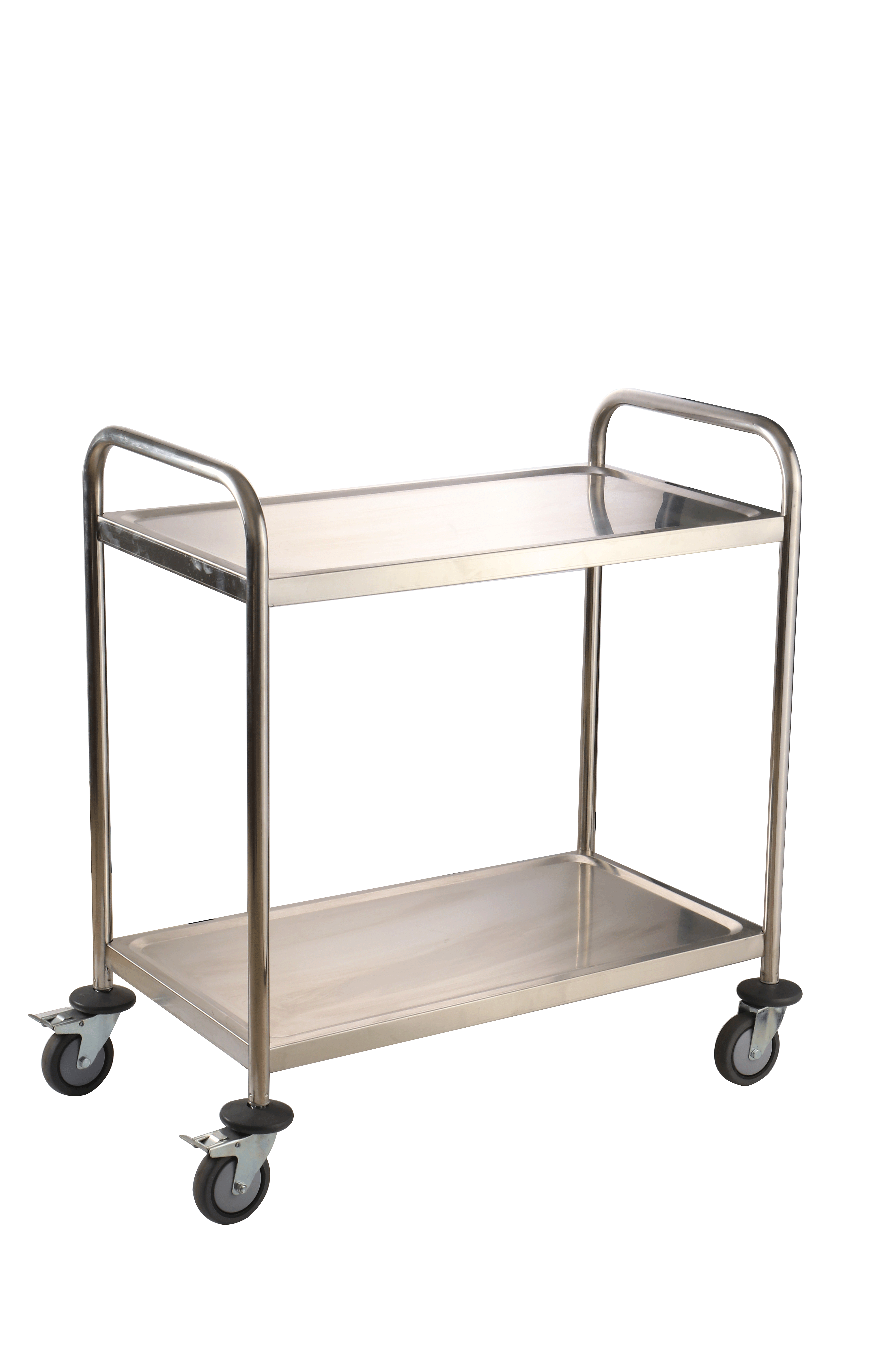 Carro de servicio de acero inoxidable de dos niveles para alimentos y condimentos, con tubos cuadrados medianos