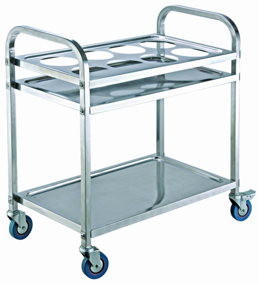 Carro de servicio de acero inoxidable de dos niveles para alimentos y condimentos, con tubos cuadrados medianos
