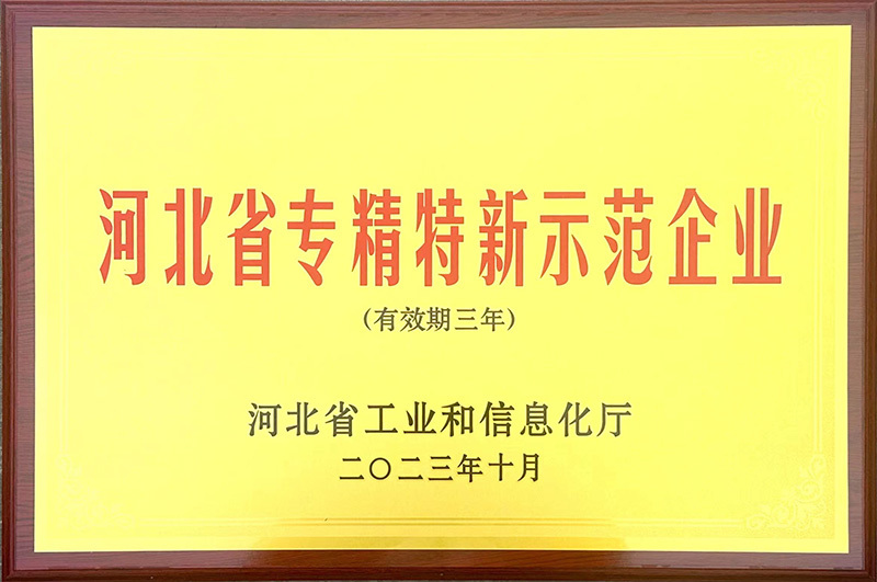Hebei Province Specialized, Refined, Unique and New Demonstration Enterprise Hebei Province Specialized, Refined, Unique and New Demonstration Enterprise