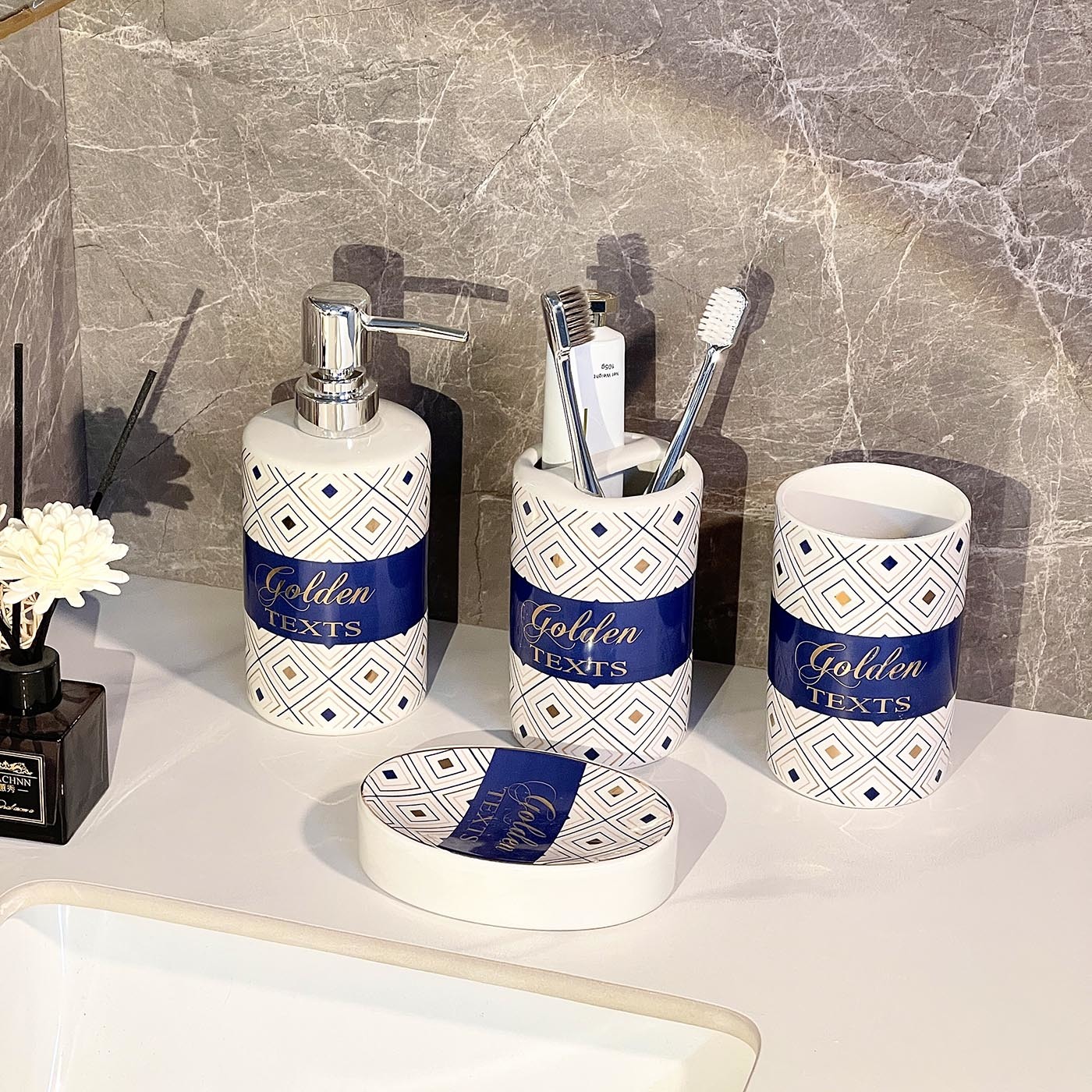 Press-Type Reusable Ceramic Hand Soap Dispenser for Home Bathroom Hotel Elegant Design Shampoo Body Wash Liquid Soap Bottle