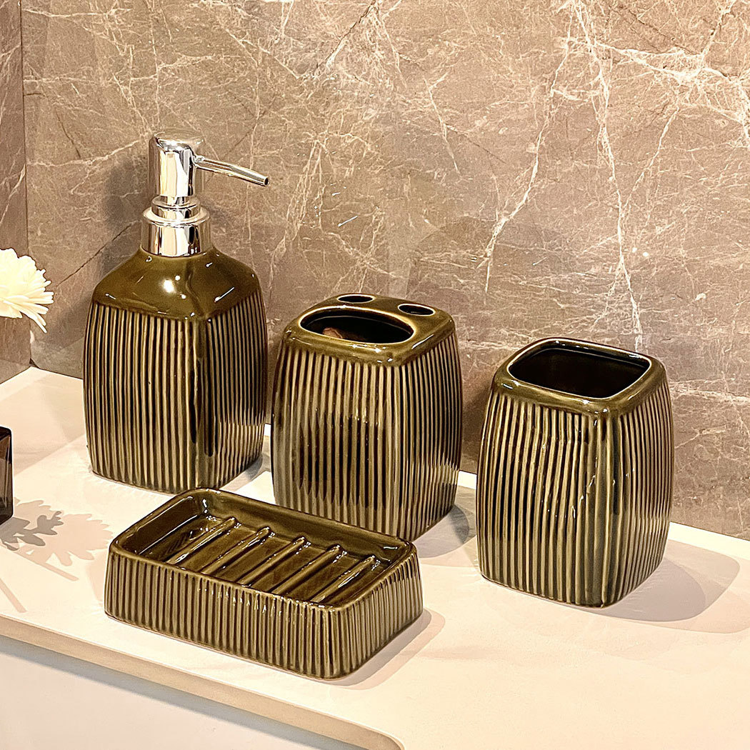 Minimalist Bathroom Accessory Set, 4-Piece Set with Toothbrush Holder, Soap Dish, Tumbler, and Lotion Dispenser