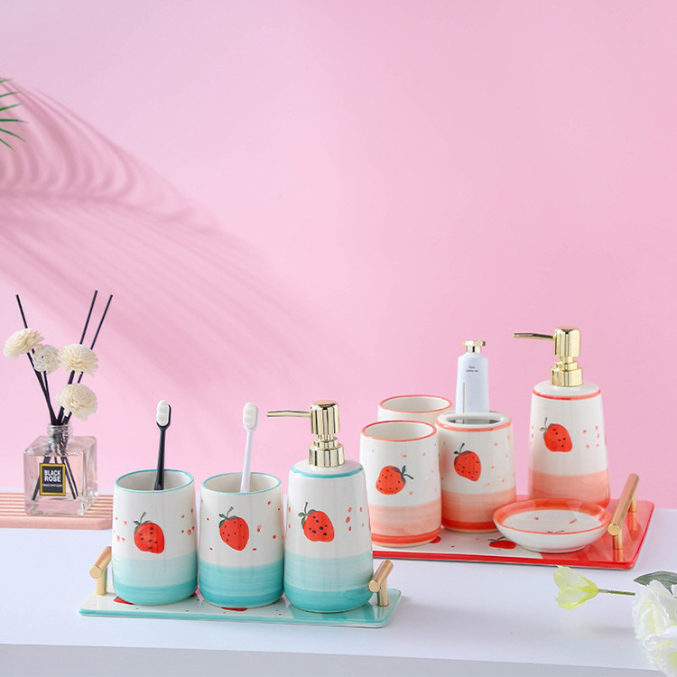 Ceramic 4-Piece Bathroom Set With Soap Dispenser, Toothbrush Holder, Tumbler, and Soap Dish for Home or Hotel Decor