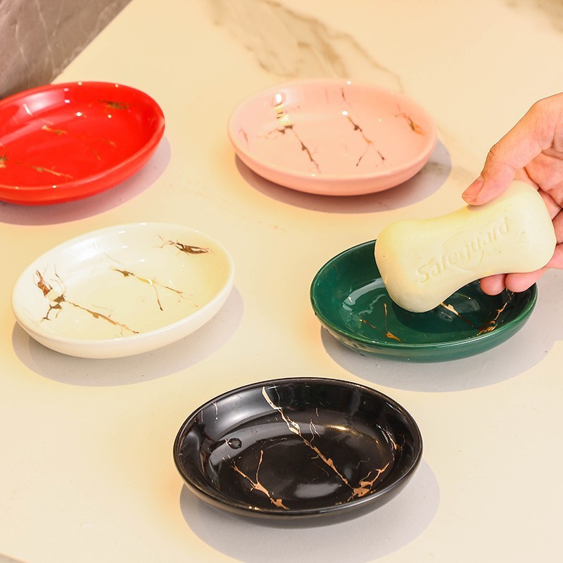 Luxury Ceramic Soap Dish Slanted Drain Tray for Hotel Restroom Bath Sink Vanity Home Use Water Filter Plate