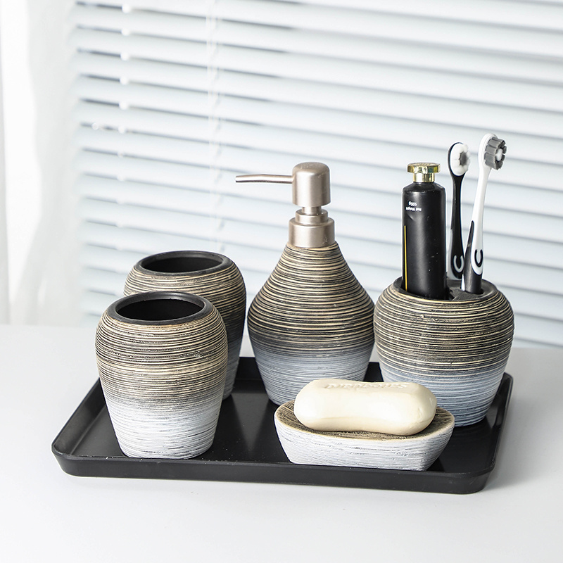 Minimalist Bathroom Accessory Set, 4-Piece Set with Toothbrush Holder, Soap Dish, Tumbler, and Lotion Dispenser