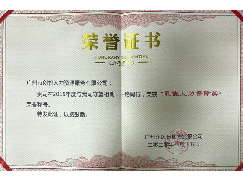 最佳人力保障獎
