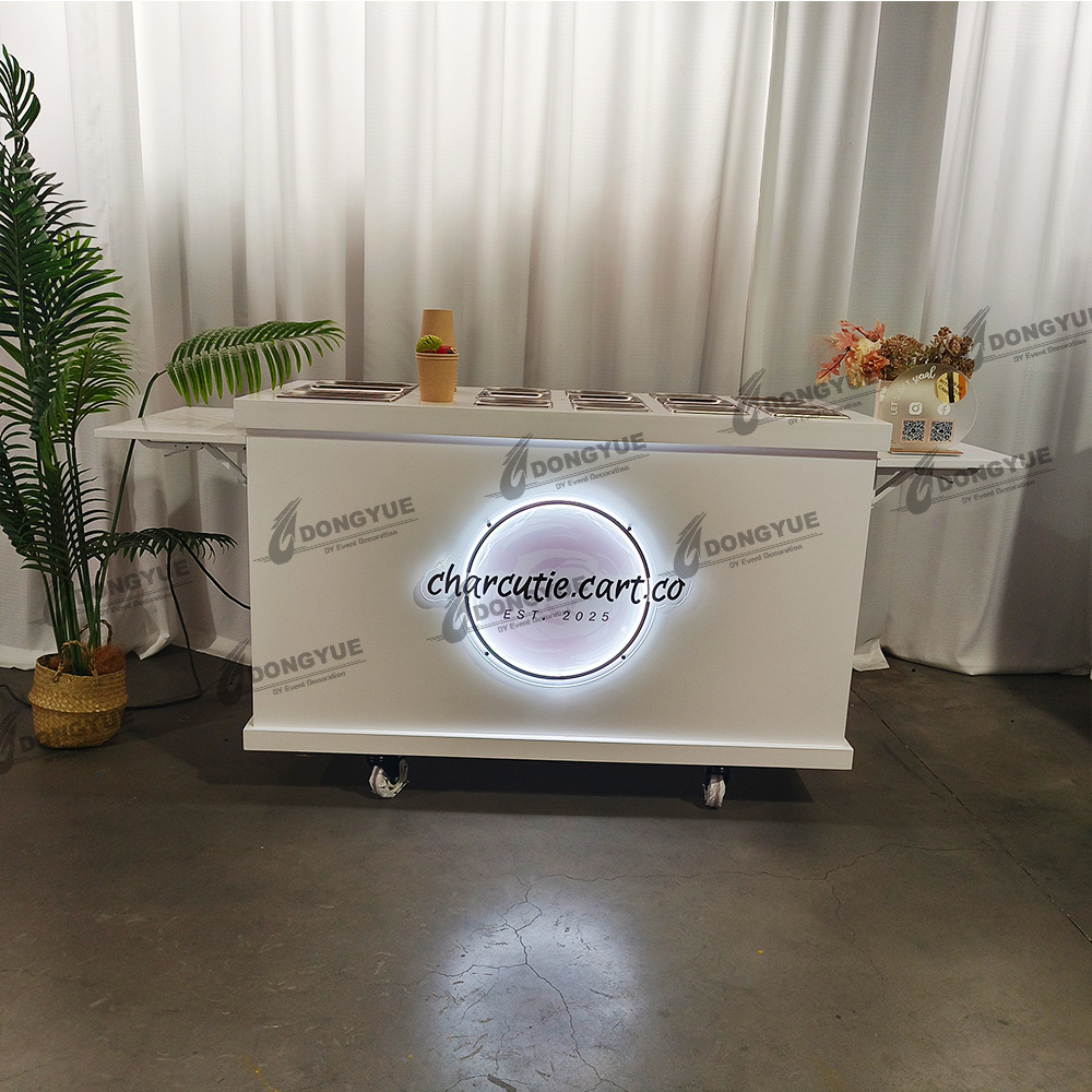 Wooden Food Bar Cart with Acrylic Logo Sign