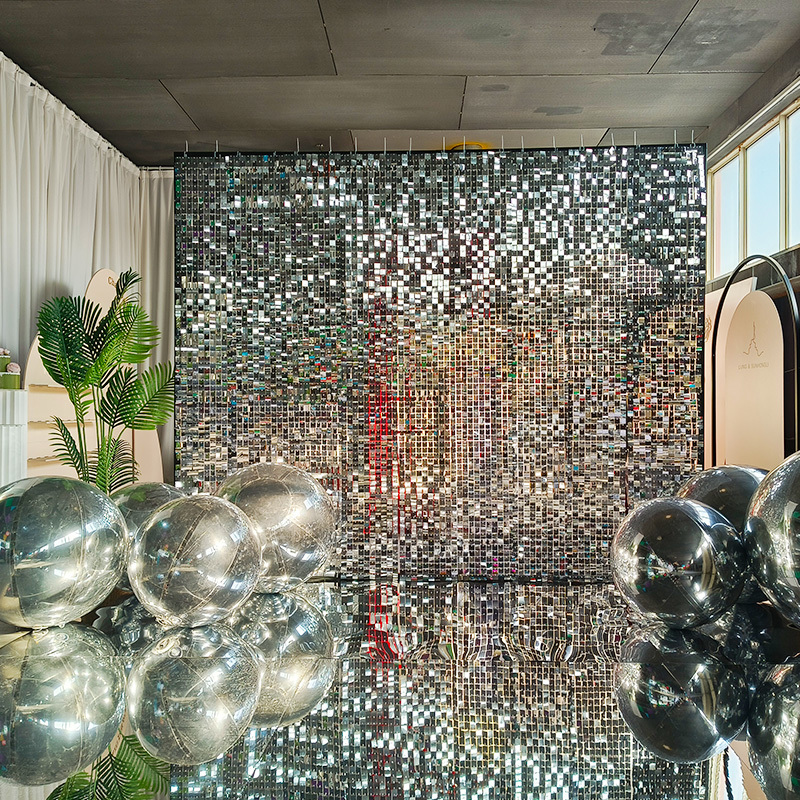 Sequin backdrop with mirror floor