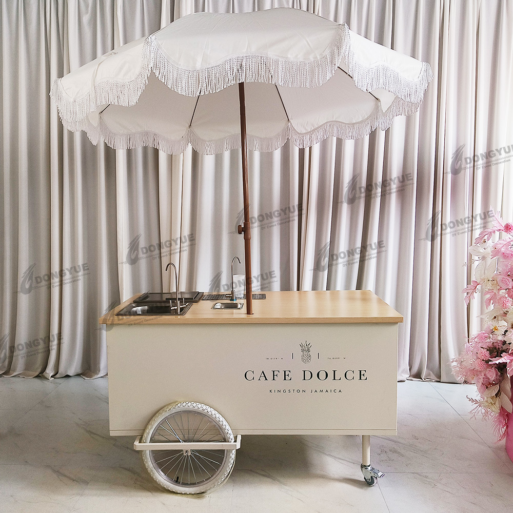 Mobile Coffee Cart with Compact Refrigerator