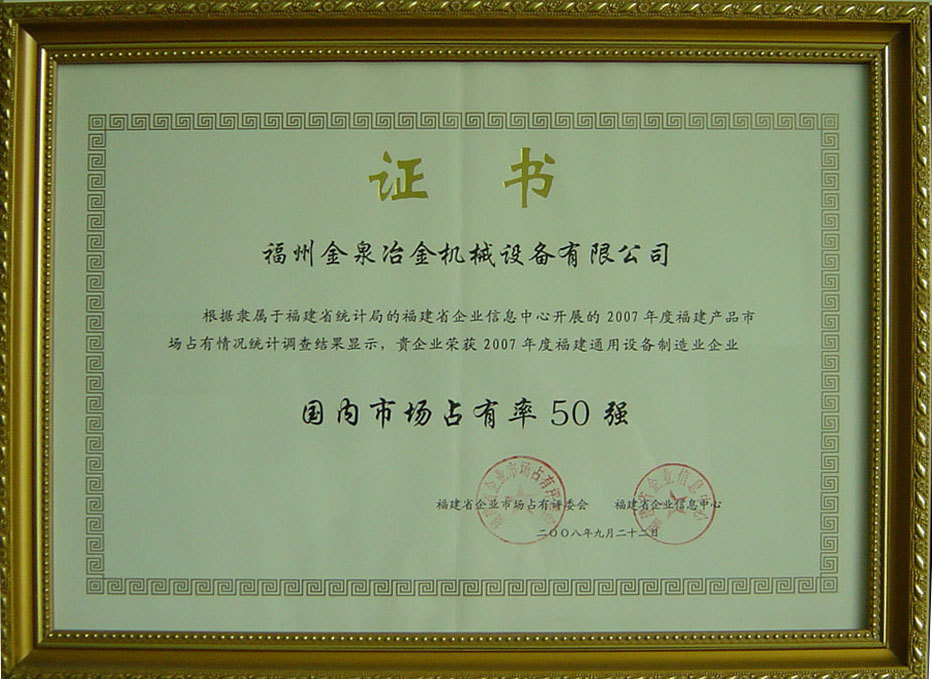 2008年国内市场占有率50强