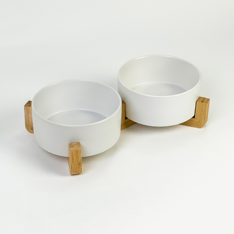 Straight Bowl With Raised Wooden Frame Cat Bowl