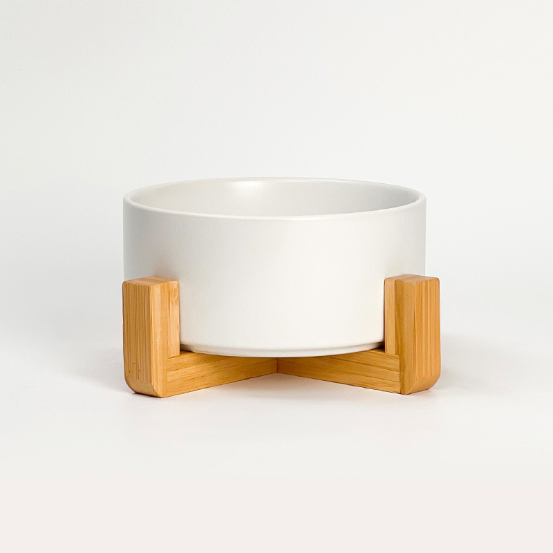 Straight Bowl With Raised Wooden Frame Cat Bowl