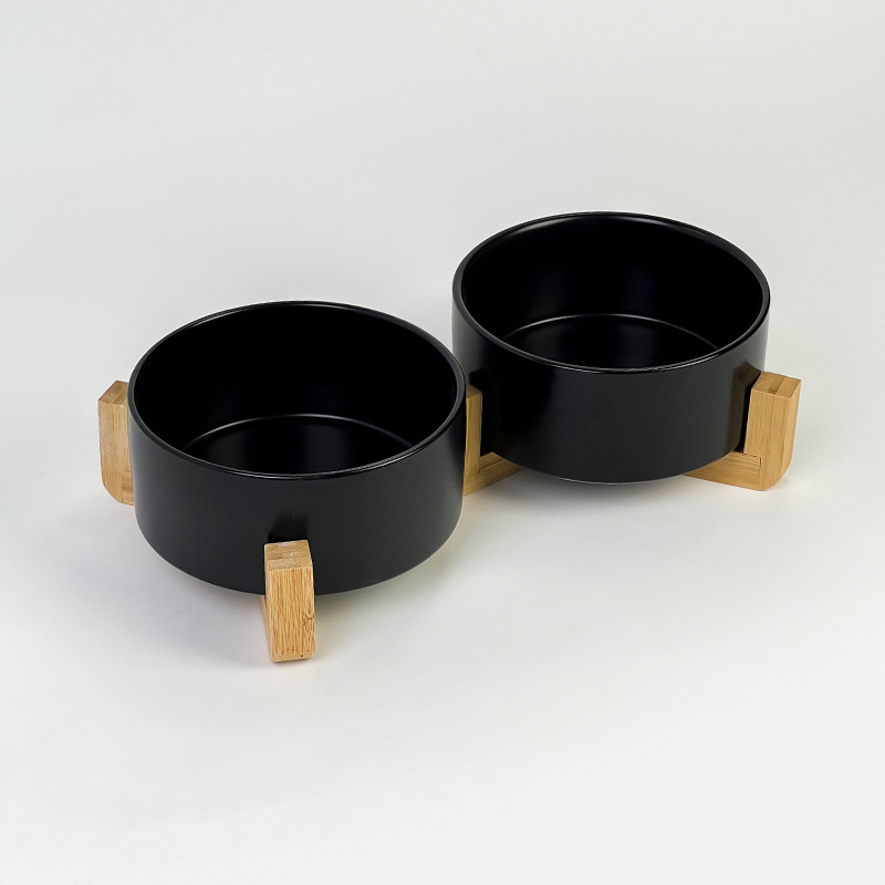 Straight Bowl With Raised Wooden Frame Cat Bowl