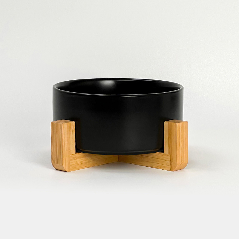 Straight Bowl With Raised Wooden Frame Cat Bowl