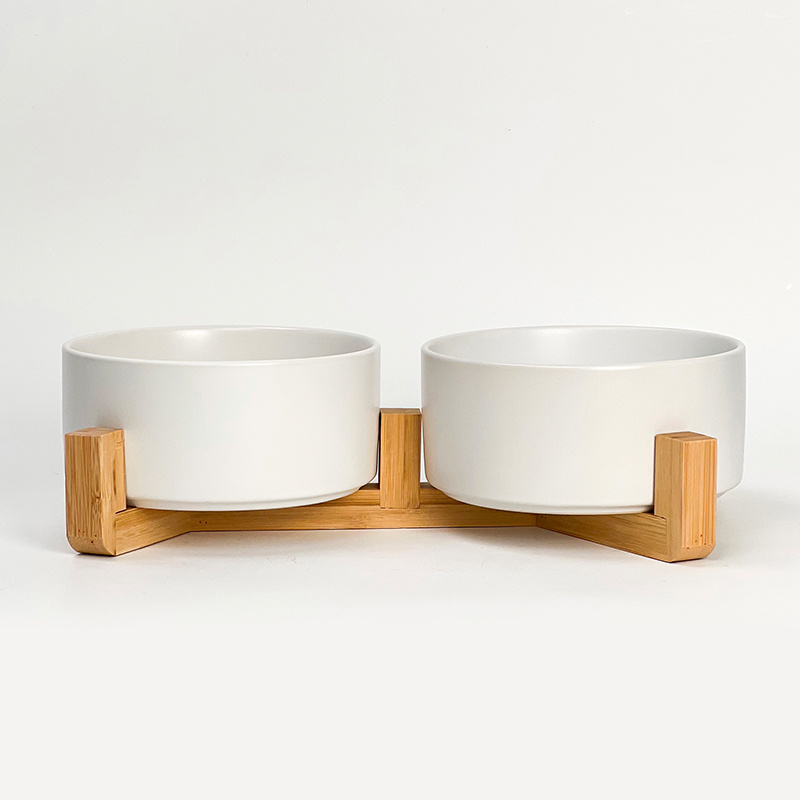 Straight Bowl With Raised Wooden Frame Cat Bowl