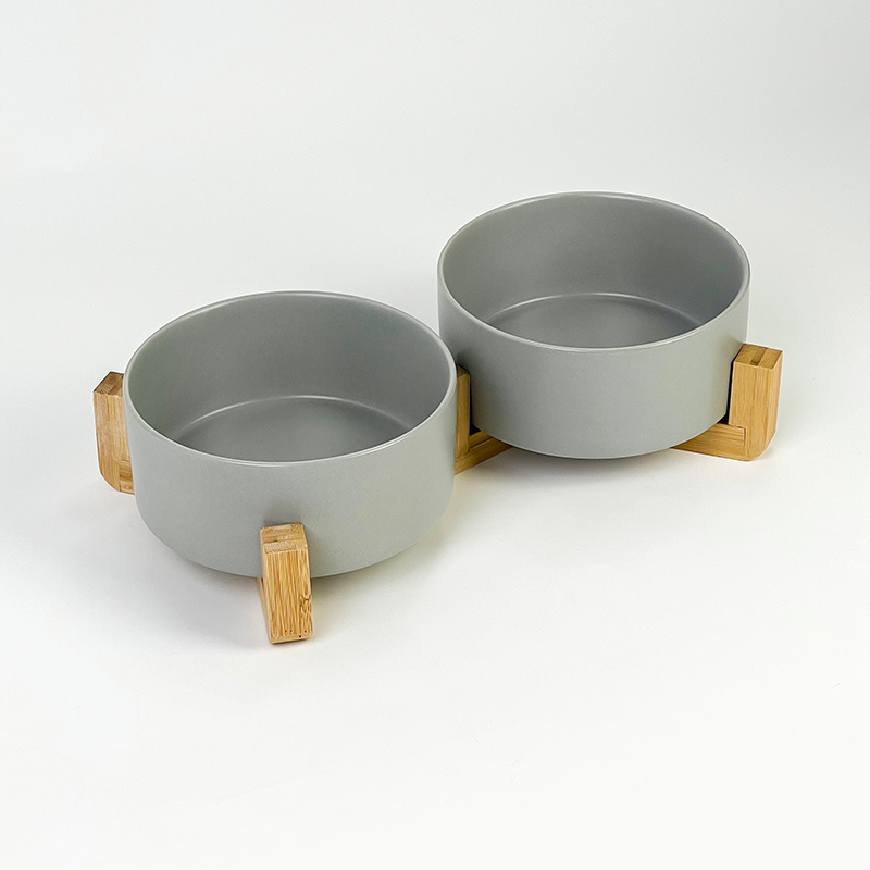Straight Bowl With Raised Wooden Frame Cat Bowl