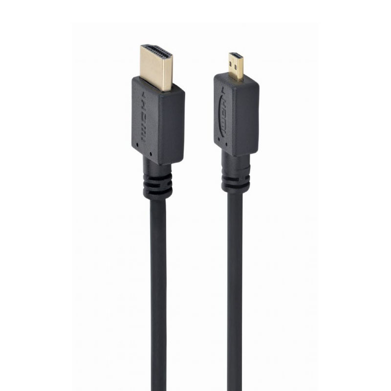 HDMI male to micro D-male black cable with gold-plated connectors, 1.8 m, bulk package
