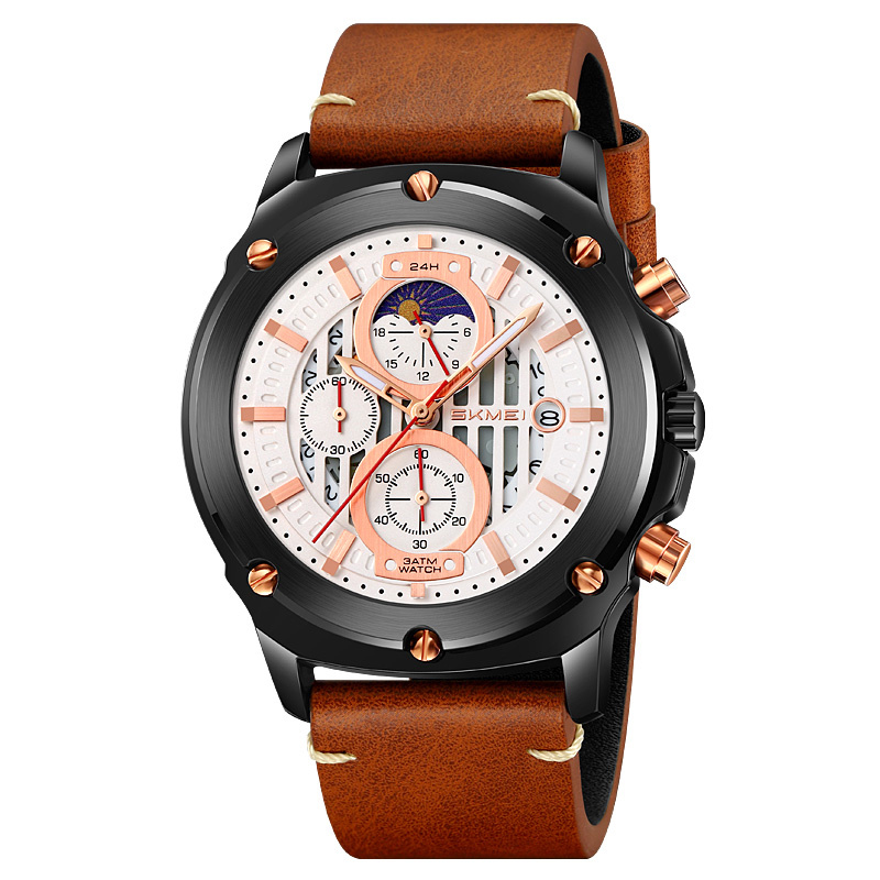 Large dial genuine leather quartz watch