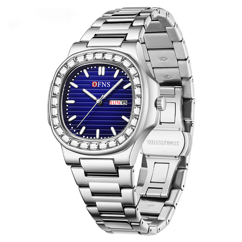 Square diamond-set dial quartz watch