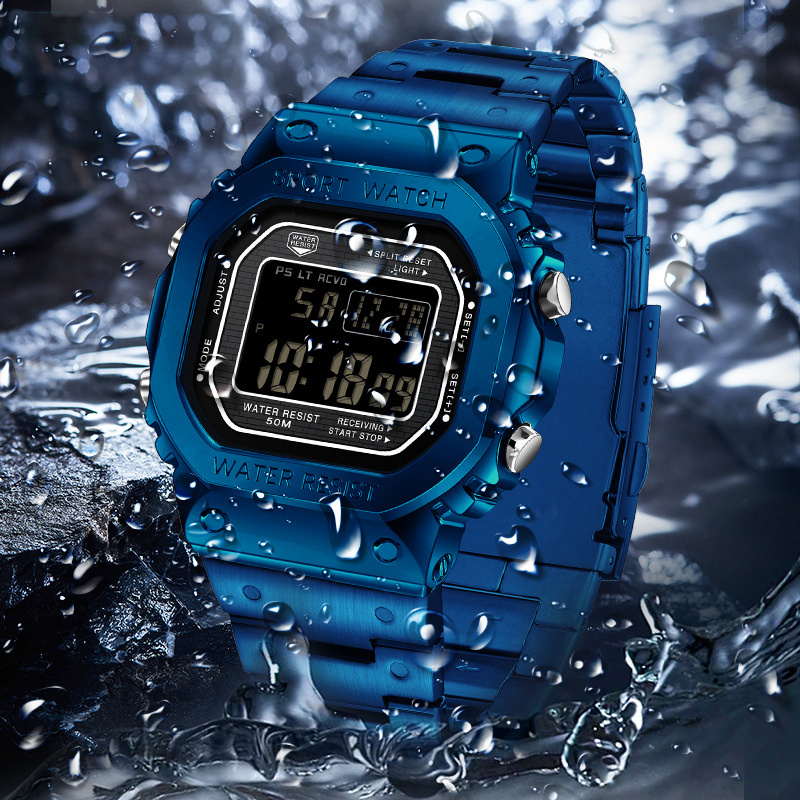Multifunctional square electronic watch with hand-up lamp