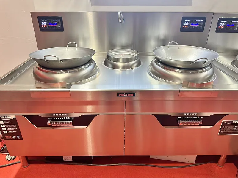 Dual-wok induction cooker for large pots