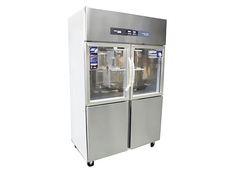 Upper - glass door and lower - stainless steel door refrigerator