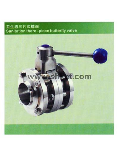 Sanitation there-piece butterfly valve