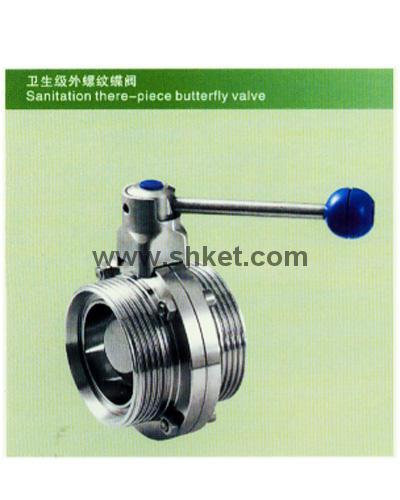 Sanitation there-piece butterfly valve
