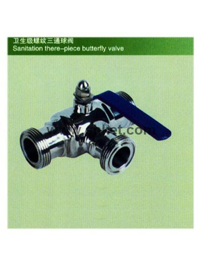 Sanitation there-piece butterfly valve