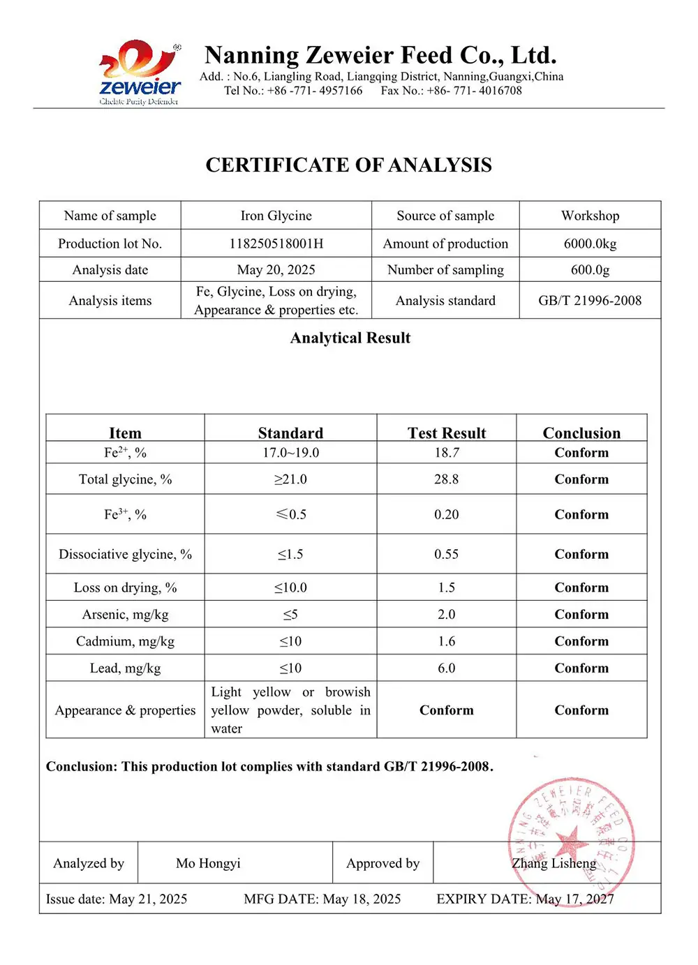 COA Iron Glycine II