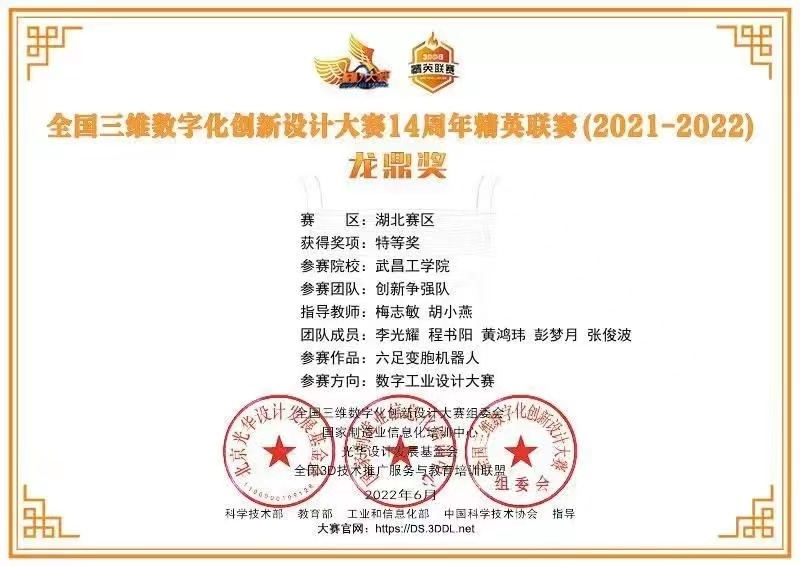武昌工校區《六足變胞機器人》作品榮獲省賽特等獎，成功晉級國賽！ 《機器人視覺垃圾分類商業化》作品榮獲省賽三等獎！