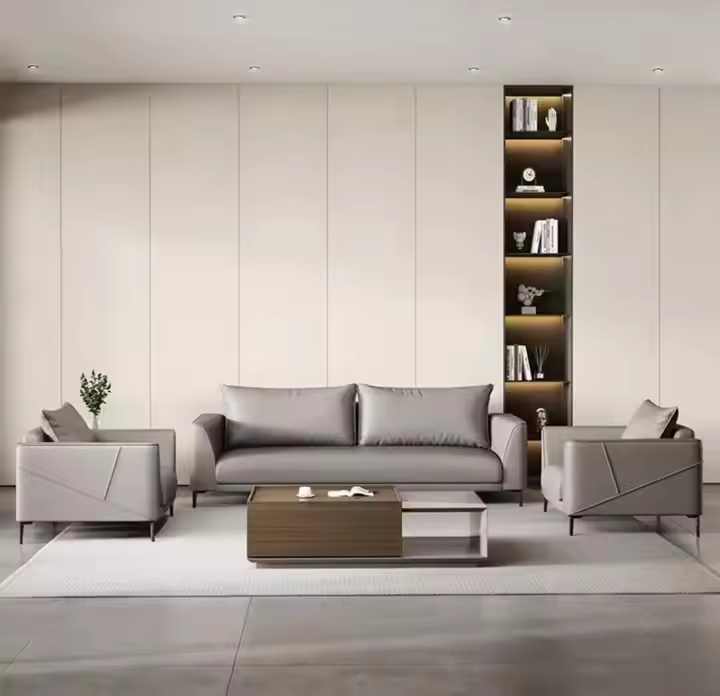 Modern Italian Leather Reception Room Sofas Business Company Hotel Lobby Waiting Area Office Sofa Coffee Table Combination