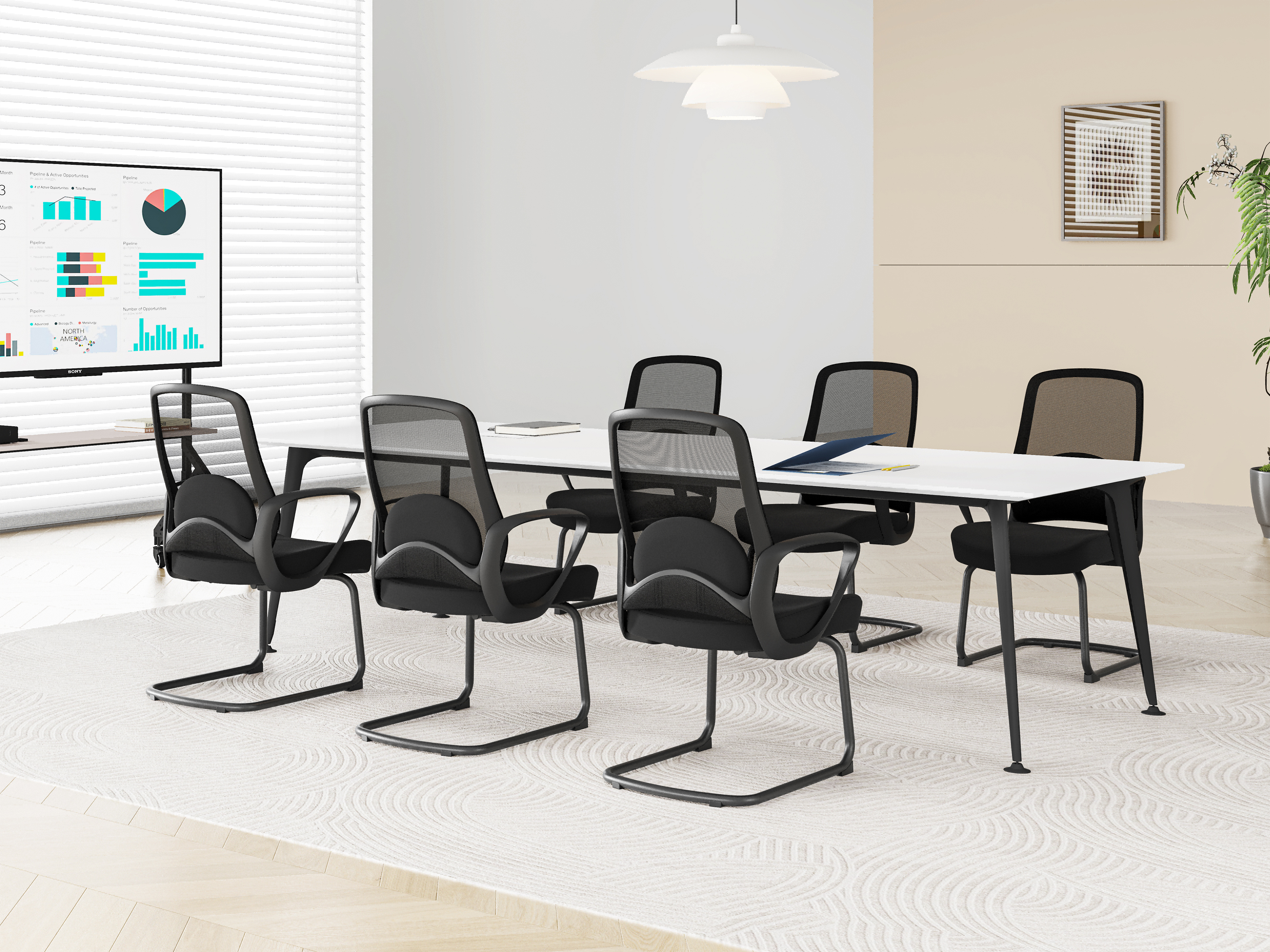 Ergonomic conference room chair with fixed feet and fixed armrests - D912Black